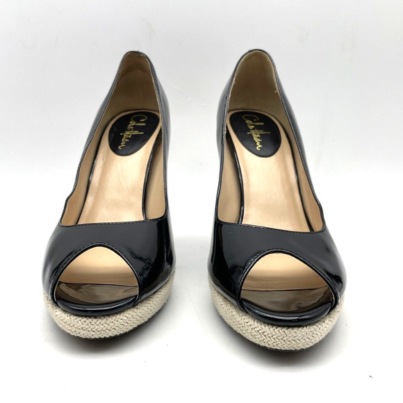 Cole Haan x NikeAir Black Patent Woven Platform Peep Toe Platform Heels 8.5B - Picture 5 of 16